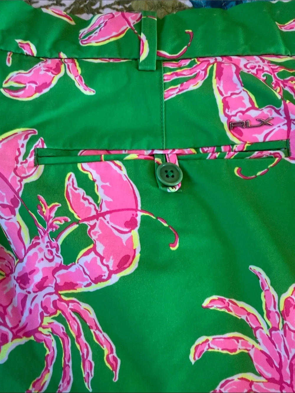 Ralph Lauren Green Shorts with Pink Lobster & Crab Print Golf